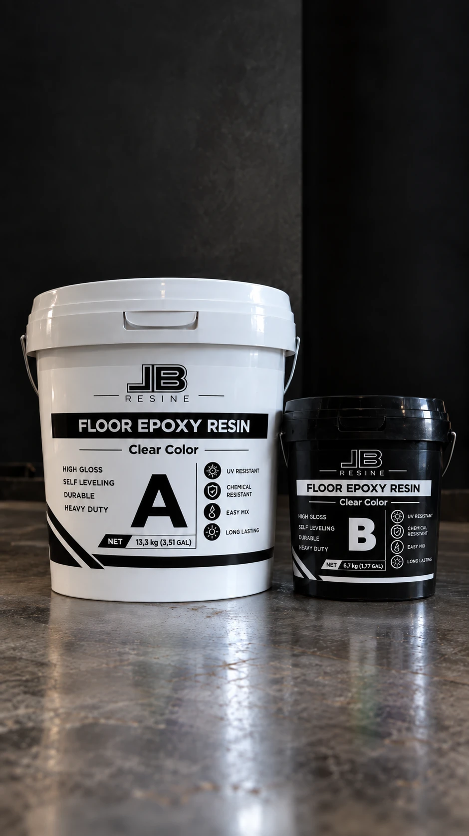 Kit résine époxy LB Résine Floor Epoxy Resin : seau A 13,3 kg (résine) et seau B 6,7 kg (durcisseur)