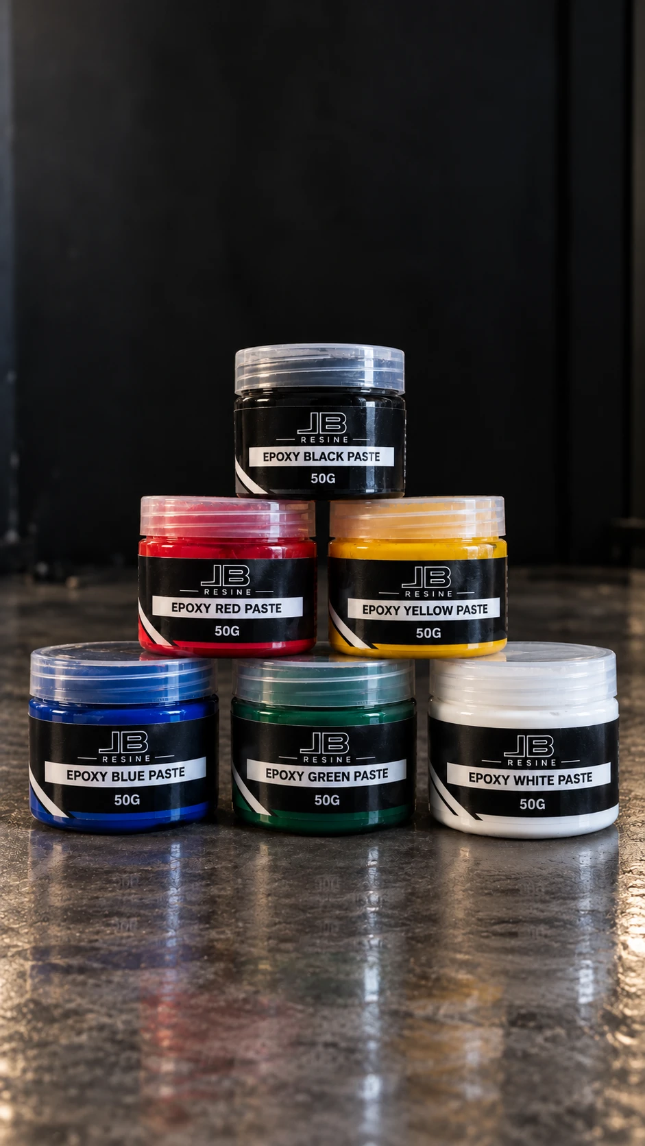 Pigments en pâte pour résine époxy LB Résine, pots de 50 g : noir, rouge, jaune, bleu, vert et blanc