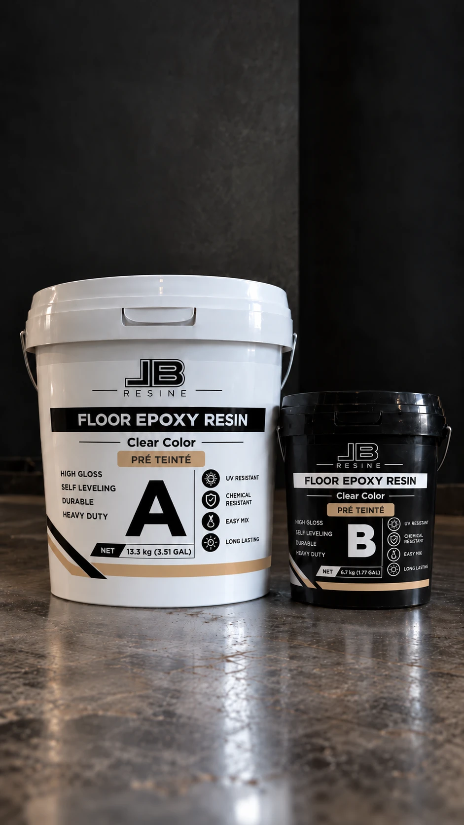 Kit Résine Monochrome LB Résine : seau A 13,3 kg et seau B 6,7 kg, Floor Epoxy Resin pré-teinté