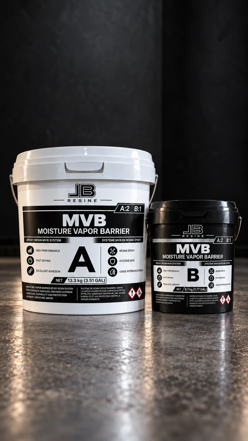 Kit Résine MVB LB Résine : seau A 13,3 kg et seau B 6,7 kg, Moisture Vapor Barrier, système en résine époxy